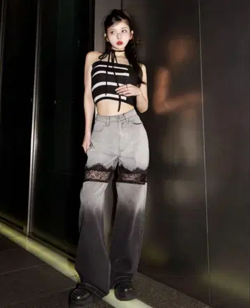 Darich 스캘럽 레이스 데님 롱 팬츠