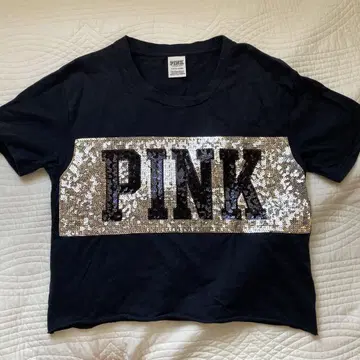 PINK 스팽글 티셔츠 S/P 블랙