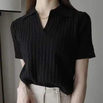 amel 케이블 라인 폴로 니트 / 블랙