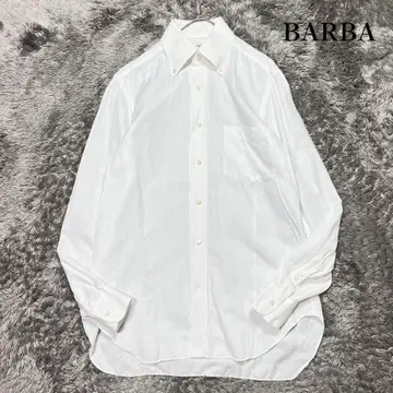 BARBA 코튼 린넨 와이드 칼라 드레스 셔츠 화이트 L 상당 새상품급