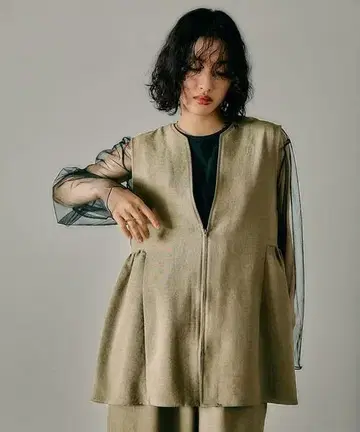 렙심 린넨 라이크 절개 베스트 카키