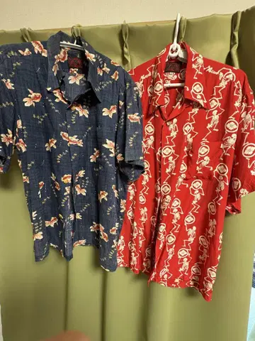 에비수 알로하 셔츠 2장 세트 EVISU 금붕어 해골 및 가문 문장