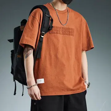 오렌지 코튼 티셔츠 L 사이즈 로고