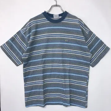 Quiksilver USA제 구제 의류 원포인트 자수 멀티 보더 티셔츠