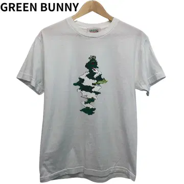 GREEN BUNNY 프린트 티셔츠 화이트 빅 버드 반팔 둥근넥