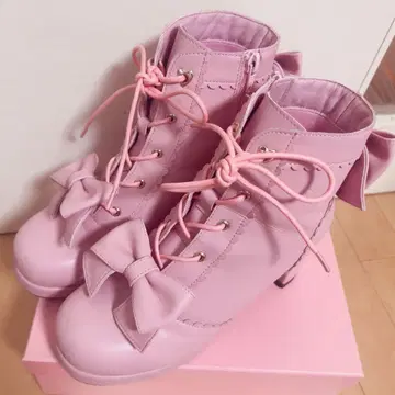 Angelic Pretty 레이스업 Girly 부츠 핑크