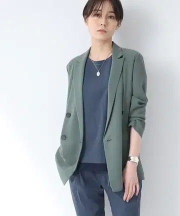 INDIVI 그린 테일러드 자켓 더블 버튼