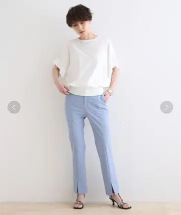 새상품 INDIVI 라이트 블루 슬림핏 슬랙스