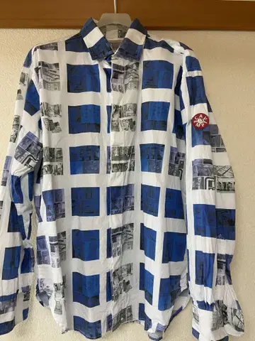 CAV EMPT 긴팔 셔츠 블루 화이트 체크 무늬