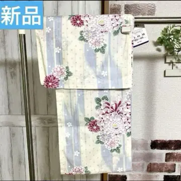 새상품 유카타 여성용 꽃무늬 화이트 계열 블루 계열