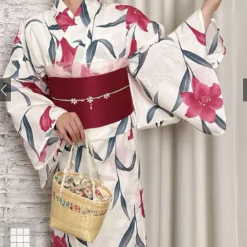 유카타 GRL 빨간색 백합 일본 나막신 포함