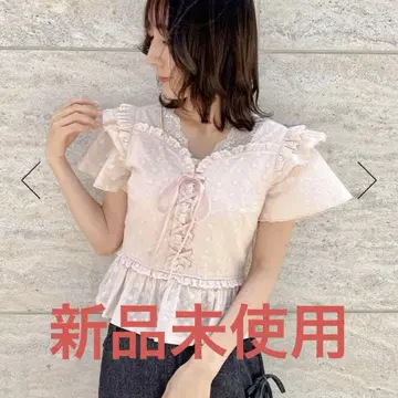 핑크 반팔 블라우스 M 아일렛 레이스 뷔스티에 포에틱