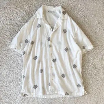 자라 컨디션 최상 ZARA 오픈 카라 셔츠 M 화이트 자수 짧은 기장