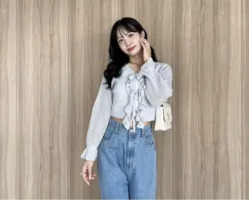 안미르 시스루 프릴 리본 가디건