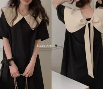 블랙의 큰 카라 부착 반팔 원피스