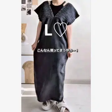시마무라 데님 셔링 원피스 블랙 L 사이즈