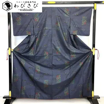본고장 오시마 명주 카타스 7말키 쪽염색 모란 꽃무늬 K-3770