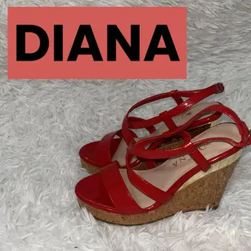 DIANA 에나멜 천연 가죽 샌들 24.5 레드 웨지 힐