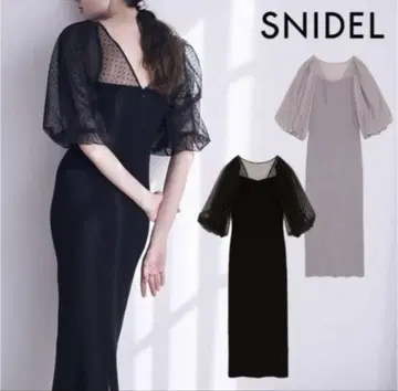 SNIDEL 스나이델 얇은 튤 도킹 니트 원피스