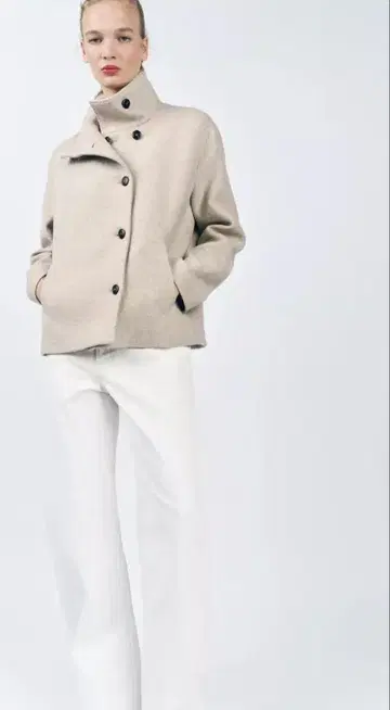 자라 숏 울 블렌드 코트 스톤 베이지 계열 M