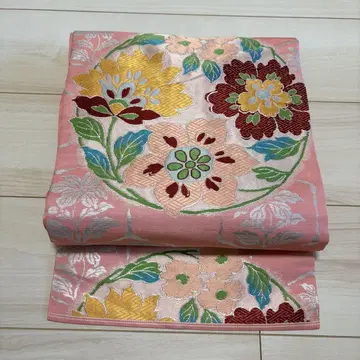 순수 실크 앤티크 나고야 오비 하나마루 문양