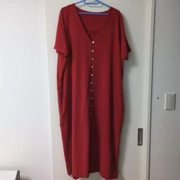 레드 셔츠 원피스 반팔 V넥