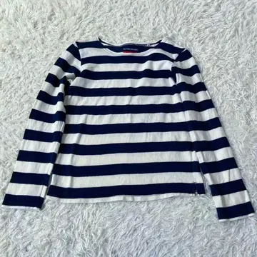 TIGRE 티글루 브로칸테 인디고 와이드 보더 긴팔 티셔츠