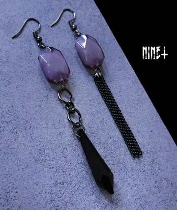 1009 BLACK PURPLE 개성 귀걸이 빈티지 퍼플 아지메