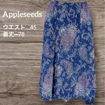 Appleseeds 네이비 페이즐리 플레어 스커트 미디 길이 스커트