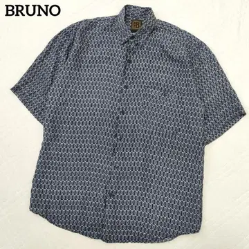 BRUNO 실크 100% 반팔 셔츠 알로하 올 패턴 오버 실루엣 S