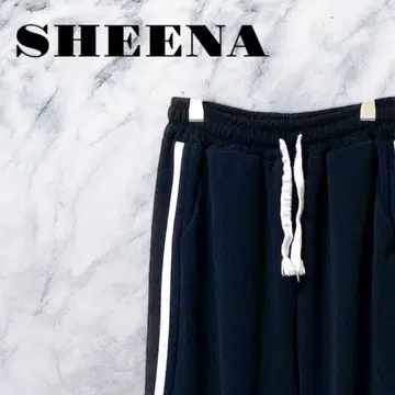 고품질] SHEENA 스웨트 팬츠 사이드 스트라이프 포켓 부착 블랙