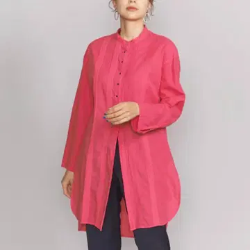 뷰티 앤 유스 BY 도비 핀턱 롱 셔츠 핑크 루즈핏