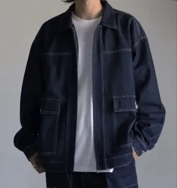 CREARE 오버 사이즈 빅 포켓 루즈 코튼 데님 블루종