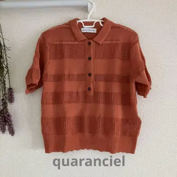 quaranciel 시어 메쉬 하프 슬리브 폴로 니트