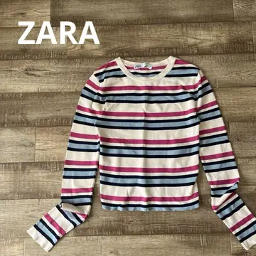 ZARA 자라 보더 니트 탑 롱 슬리브 그롭 기장 타이트