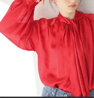 JOURNAL STANDARD 새틴 요류 보타이 블라우스 긴팔 빨간색