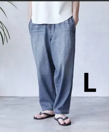 경량 썸머 데님 허리 밴딩 벌룬 팬츠 L 사이즈 블루