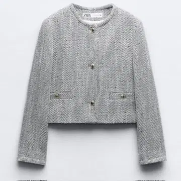ZARA 트위드 자켓 노카라 골드 버튼 S