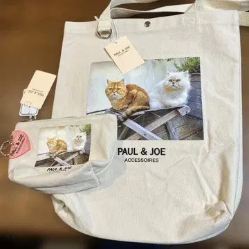 PAUL & JOE 고양이 에코백/파우치 아이보리
