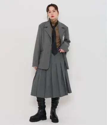 TINA: JOJUN 미디 길이 플리츠 스커트 그레이