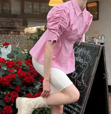 poppy 캔디 퍼프 스트라이프 셔츠