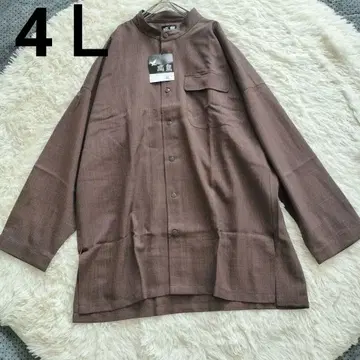 새상품 호오 4L 긴팔 셔츠 브라운 브라운 밴드 카라 빅 루즈 슬릿