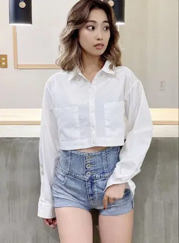 하이 웨스트 데님 숏 팬츠