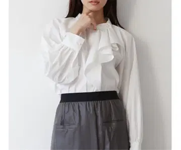 TONAL 토날 스탠드 프릴 블라우스 화이트 38 긴팔