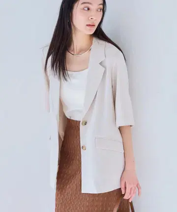 VIS [미이이지] 린넨 같은 하프 슬리브 자켓 [접촉 냉감/세탁 가능]
