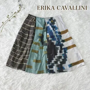 ERIKA CAVALLINI 실크 혼방 올 패턴 플레어 스커트 40
