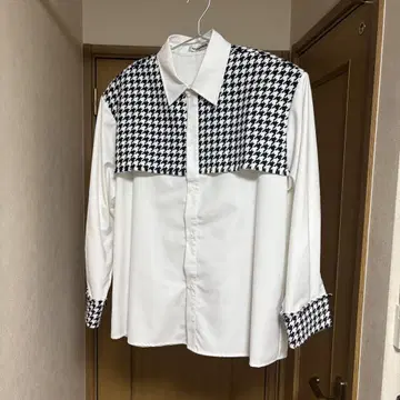 하운드 투스 패턴 긴팔 드레스 셔츠