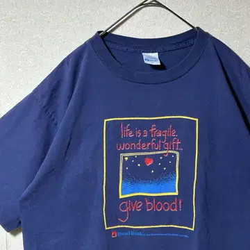 USA제 90s Blood Bank 티셔츠 오버 사이즈 퍼플 네이비