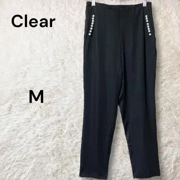 clear 펄 비즈 장식 스트레치 캐주얼 팬츠 은은한 광택 블랙 M
