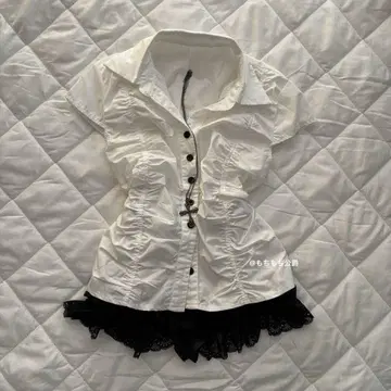 00s 다크코어 셔츠 발레 코어 호라게 개더 블랙 버튼